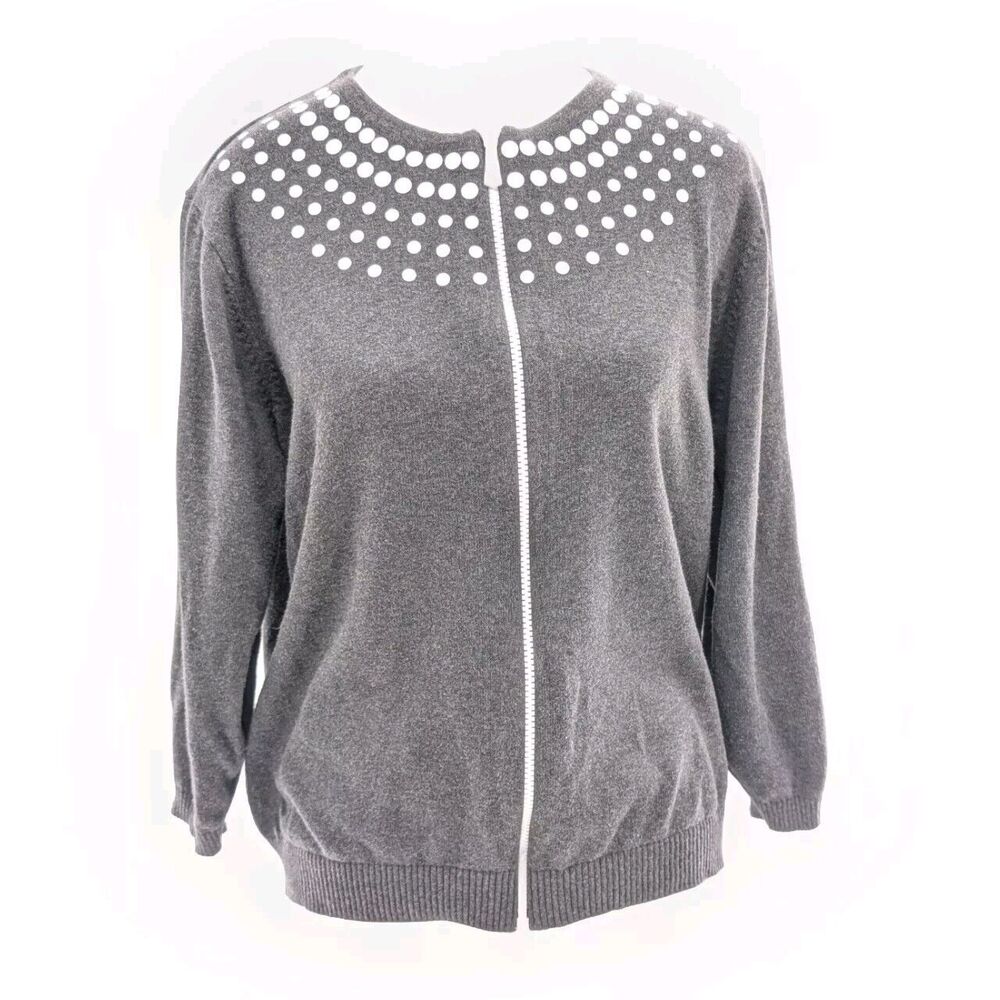 Cathy Daniels Cotton Embellished Studs Heart Zip Cardigan Sweater Size Large